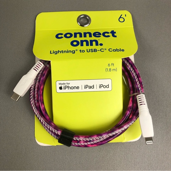 onn. 6’ Fashion Cable USB Lightning Cable with Cable Management 2pck - Picture 6 of 6